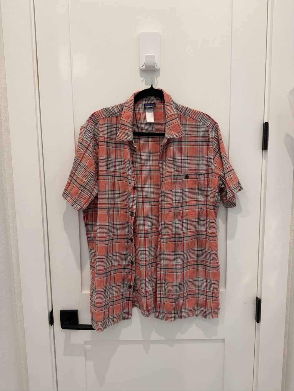 Patagonia Coral and Gray Plaid Short-Sleeve Button-Down Shirt